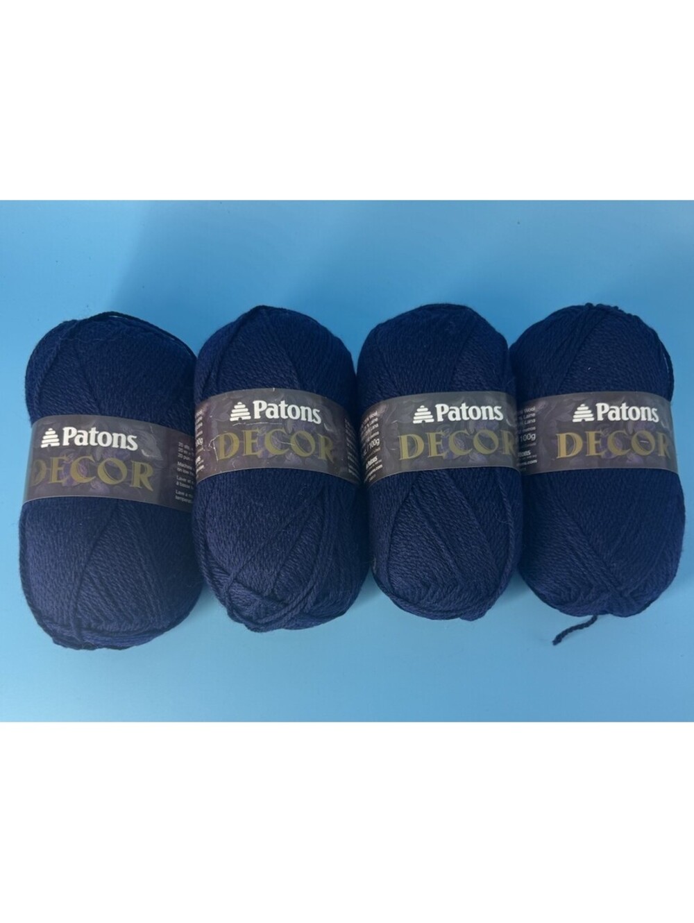 4 Skeins Patons Decor Yarn Navy 1643 Same Dye Lot Wool Blend 840 Yds